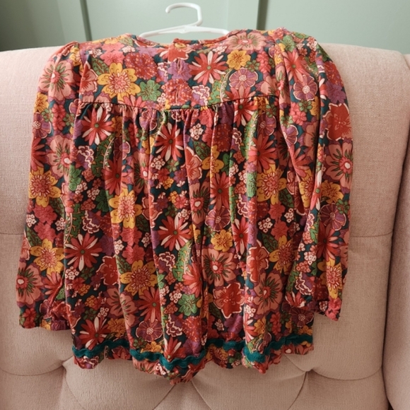 Matilda Jane Size 4 Or 4t Retro Boho Floral Peasant Top with Teal Lace Yoke - Picture 2 of 4